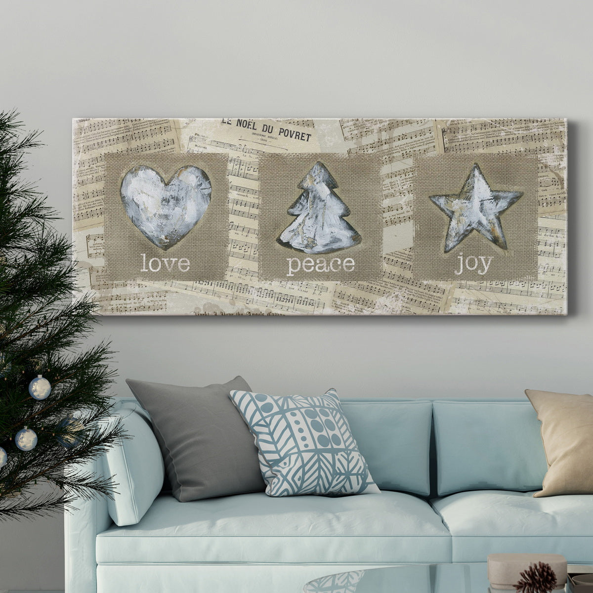 Burlap Music Ornaments Premium Gallery Wrapped Canvas - Ready to Hang