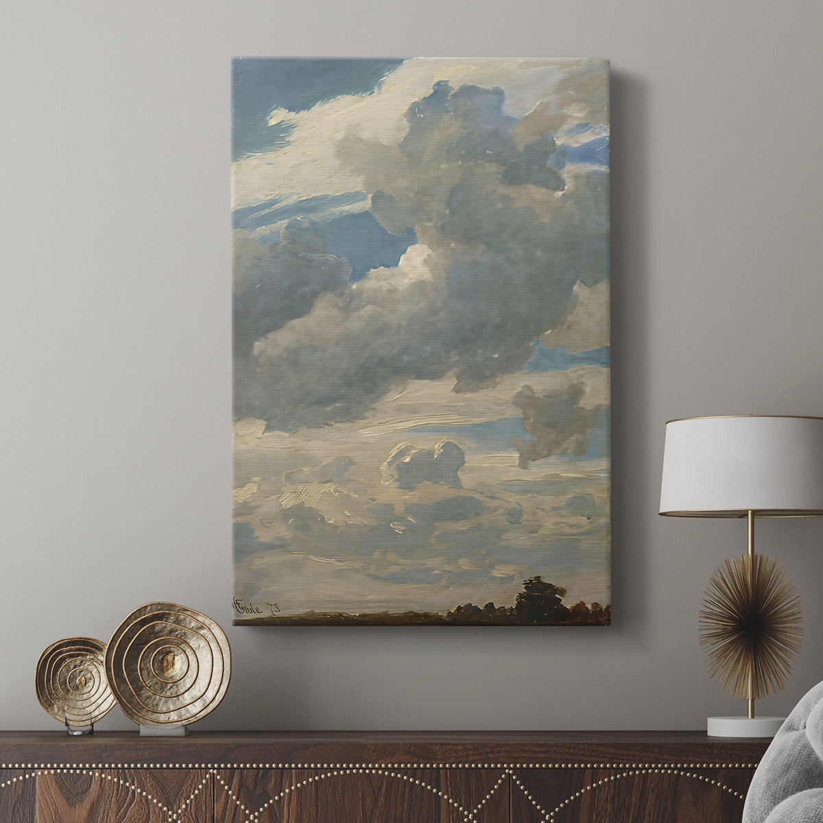 Canvas art print featuring a minimal landscape focusing on light and atmosphere displayed in a modern interior space.