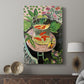 Canvas art print featuring a stylized still life with bold shapes and warm tones displayed in a modern interior space.