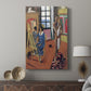 Canvas art print featuring a vivid interior with layered patterns and color blocks displayed in a modern interior space.