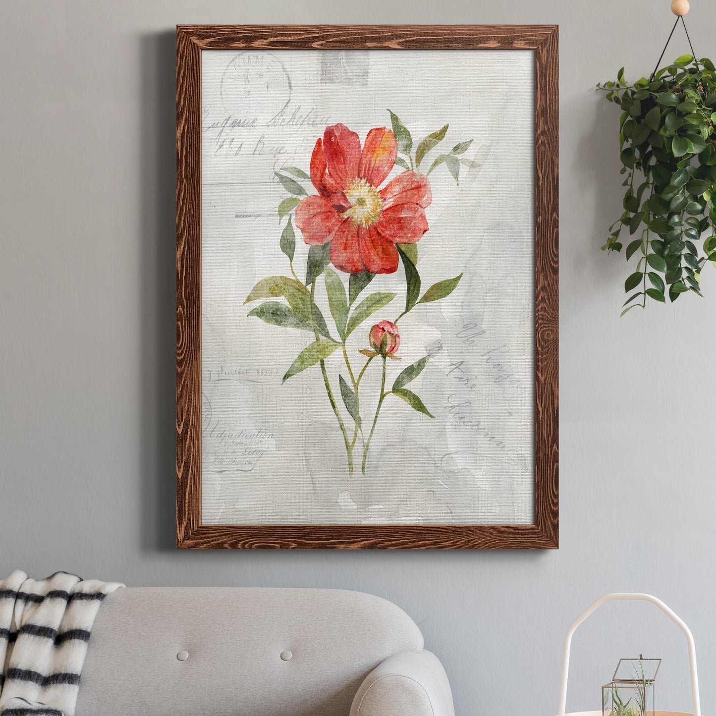 Linen Peony - Premium Canvas Framed in Barnwood - Ready to Hang