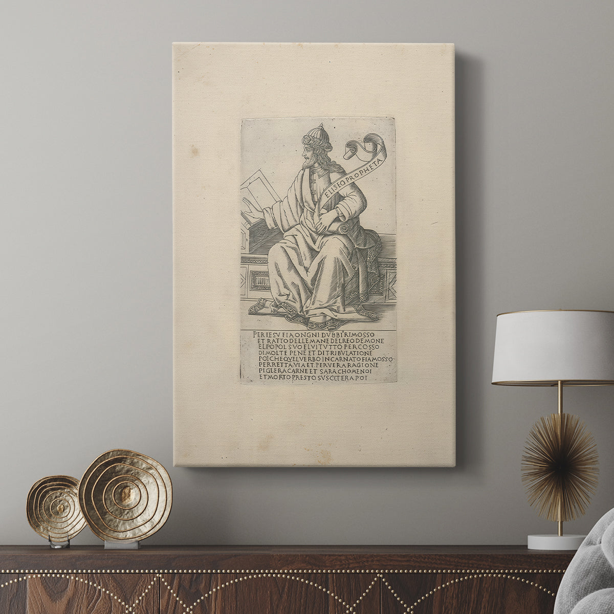 Canvas art print featuring a detailed illustration with minimal shading and strong structure displayed in a modern interior space.