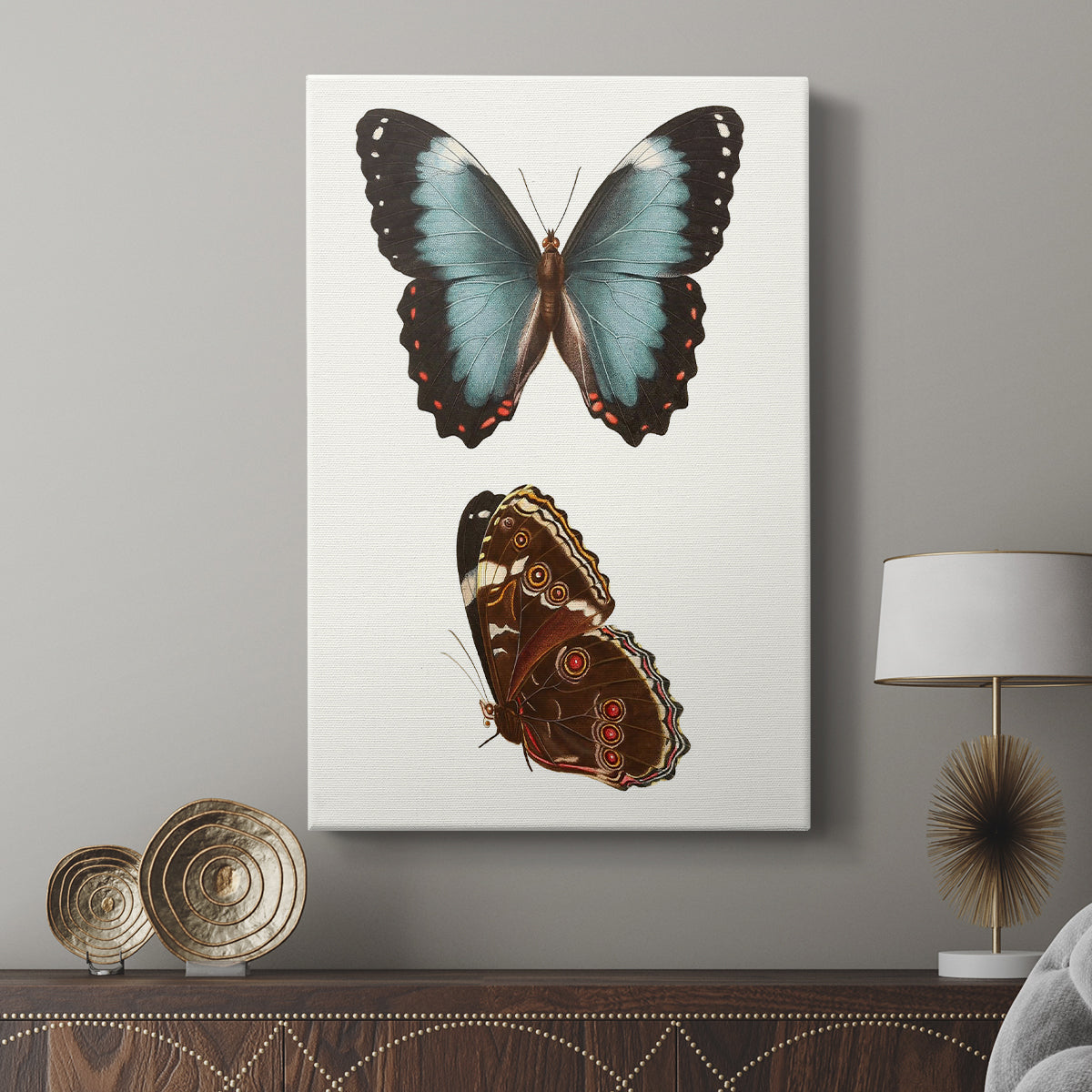 Antique Blue Butterflies IV - Canvas Art Print
