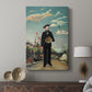 Canvas art print featuring a stylized portrait combining figure and cityscape displayed in a modern interior space.