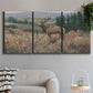 Three-panel canvas wall art featuring western wildlife standing in grassland, displayed in a modern living room above a sofa.