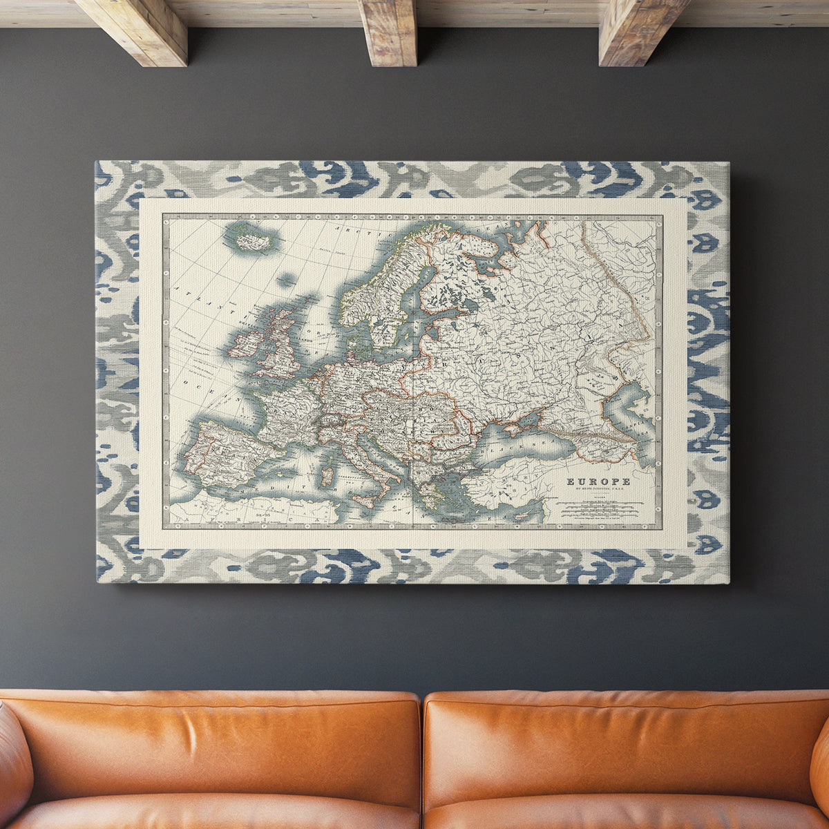 Bordered Map of Europe - Canvas Art Print