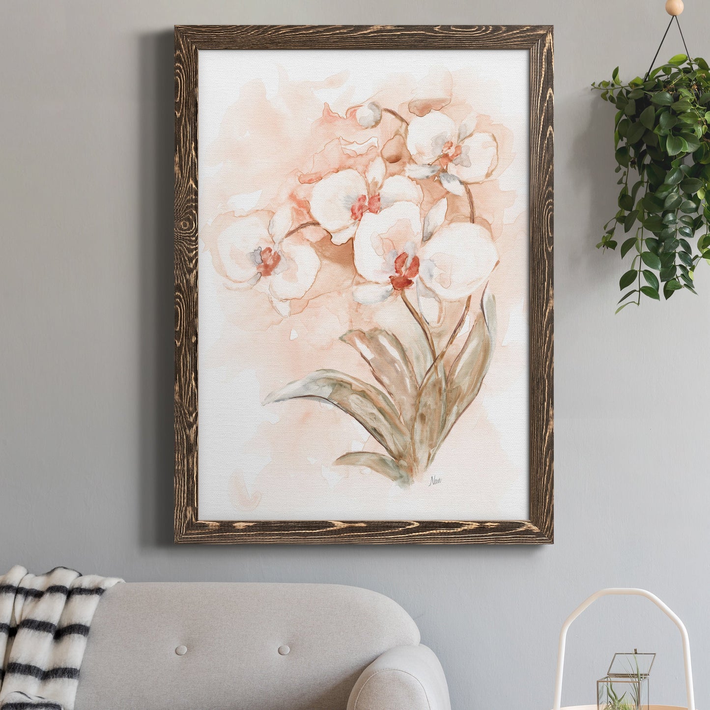 White and Coral Orchid II - Premium Canvas Framed in Barnwood - Ready to Hang