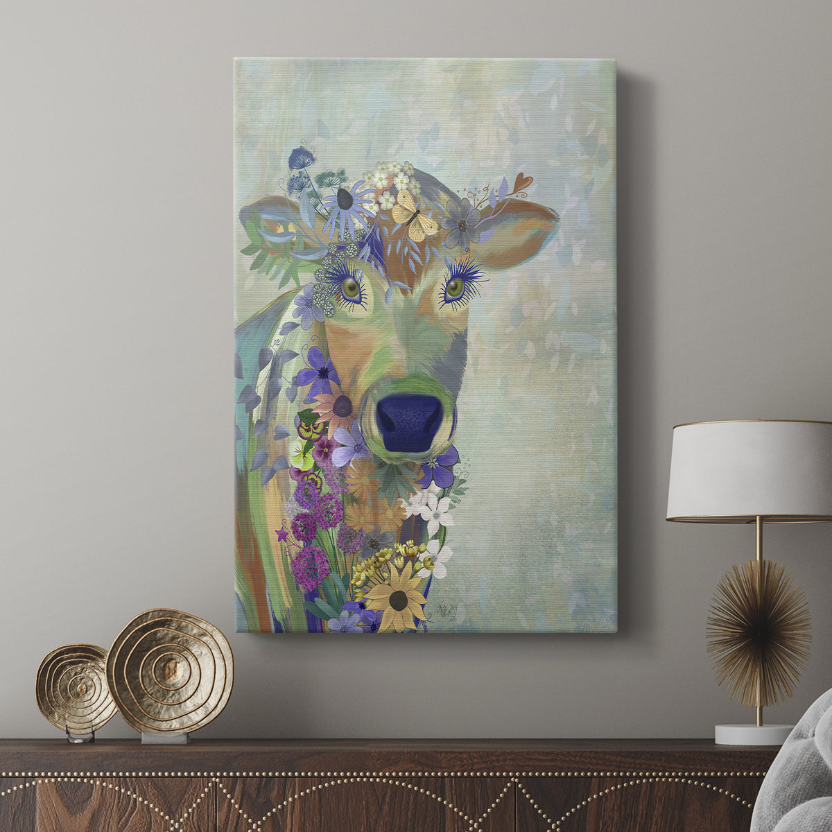 Fantastic Florals Cow - Canvas Art Print