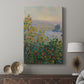 Canvas art print featuring a garden view with layered blooms and natural textures displayed in a modern interior space.