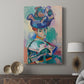 Canvas art print featuring a modern portrait with exaggerated color and texture displayed in a modern interior space.