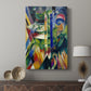 Canvas art print featuring a vivid landscape with goats and geometric forms displayed in a modern interior space.