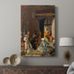 Canvas art print featuring a quiet composition with multiple figures in a traditional interior displayed in a modern interior space.