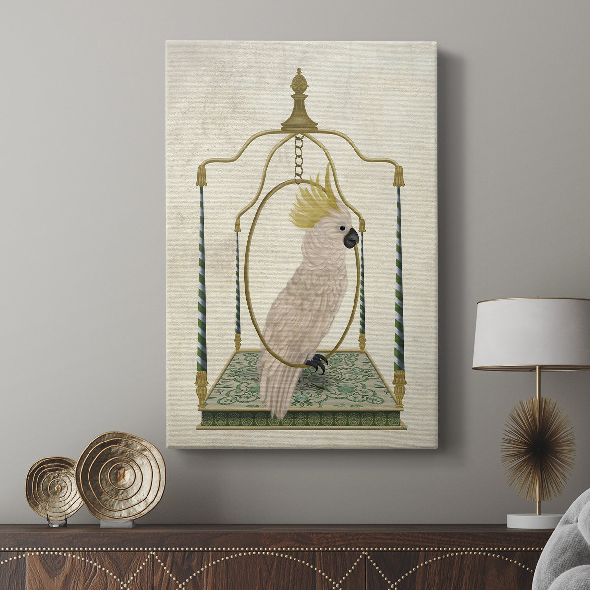 White Cockatoo on Swing - Canvas Art Print