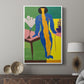 Canvas art print featuring a modern figure built from flat color blocks displayed in a modern interior space.
