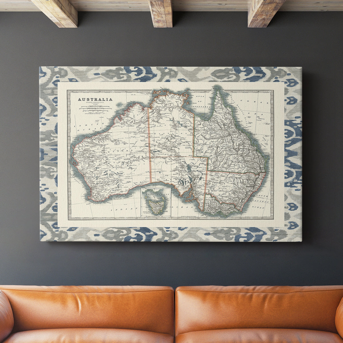 Bordered Map of Australia - Canvas Art Print
