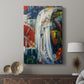 Canvas art print featuring a stylized scene with bold shapes and shifting perspective displayed in a modern interior space.