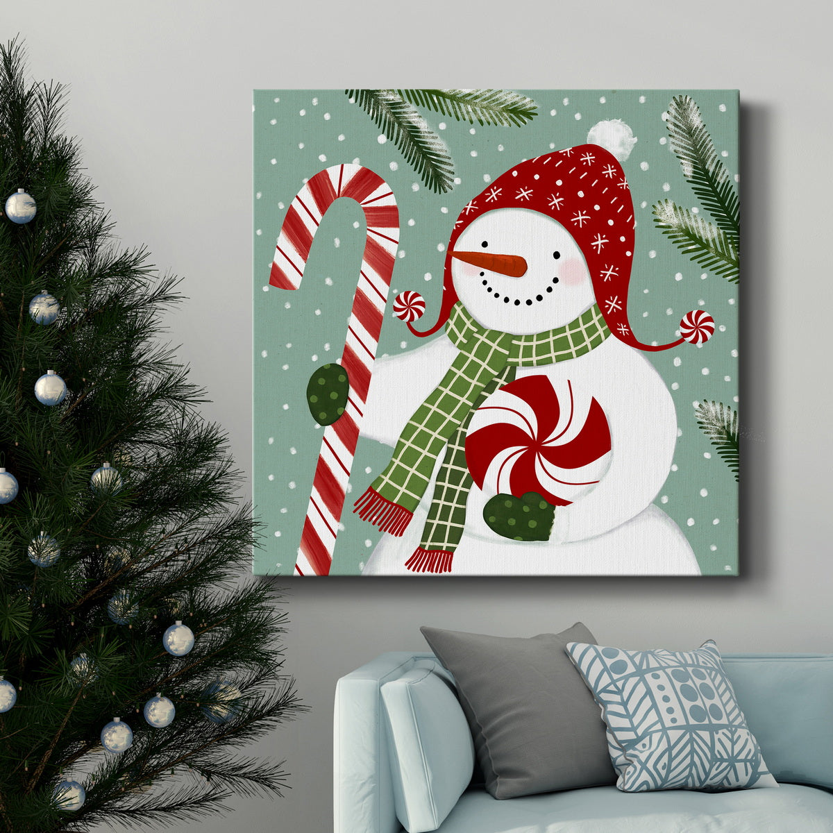 Peppermint Snowman II-Premium Gallery Wrapped Canvas - Ready to Hang