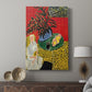 Canvas art print featuring a vivid composition with foliage and layered patterns displayed in a modern interior space.