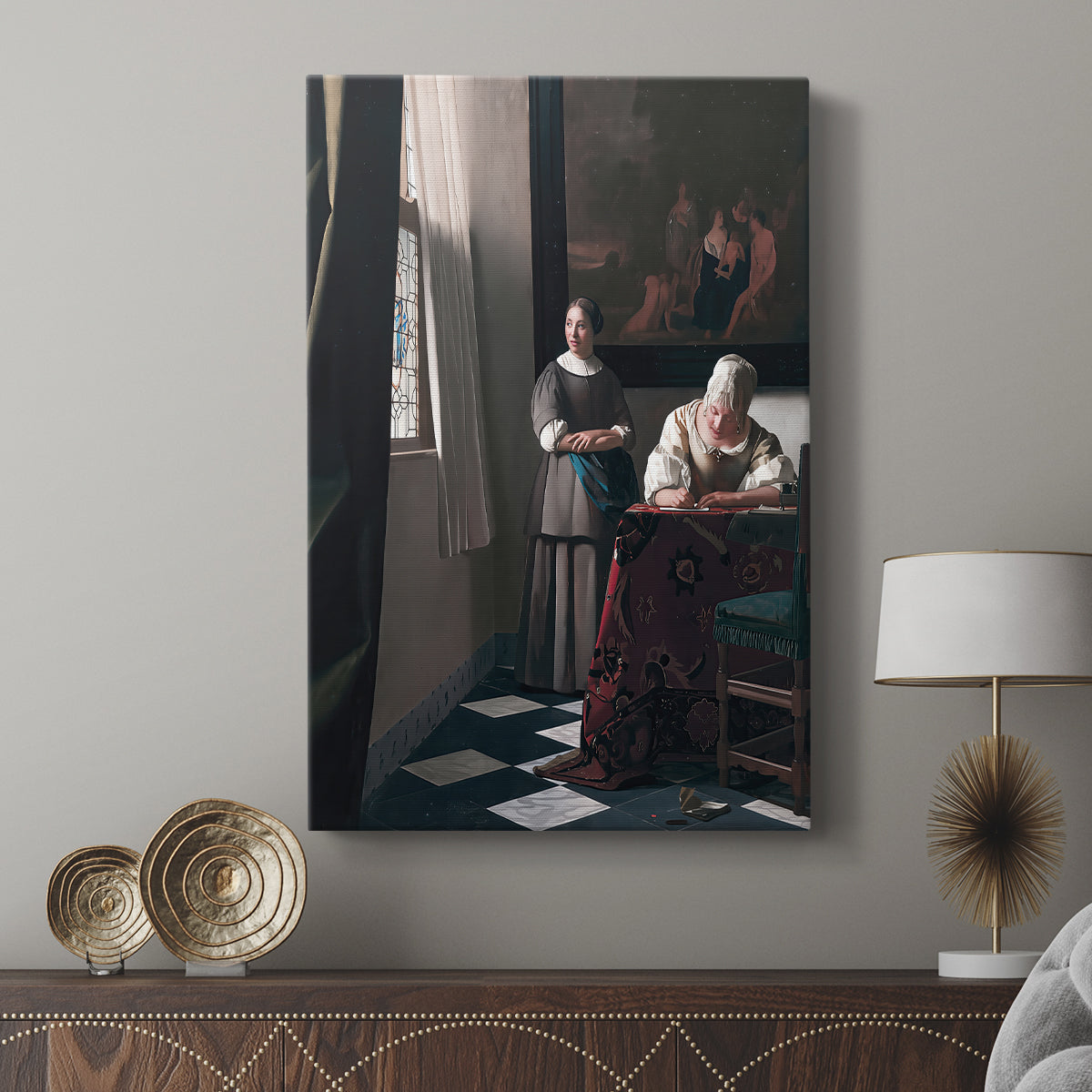 Canvas art print featuring a calm composition with subtle interaction and detail displayed in a modern interior space.
