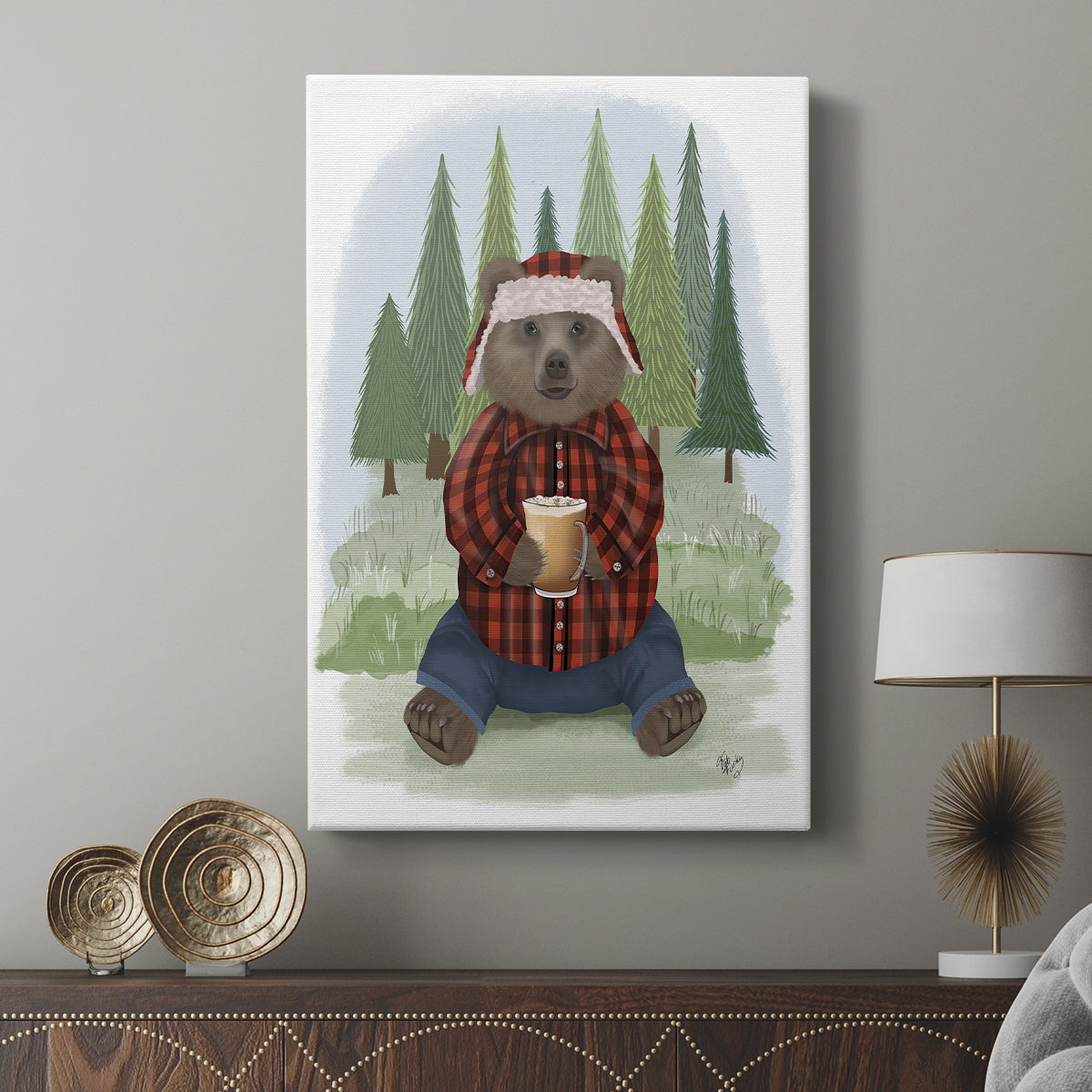 Lumberjack Bear Latte - Canvas Art Print