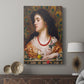 Canvas art print featuring a detailed portrait with intricate patterns and warm tones displayed in a modern interior space.