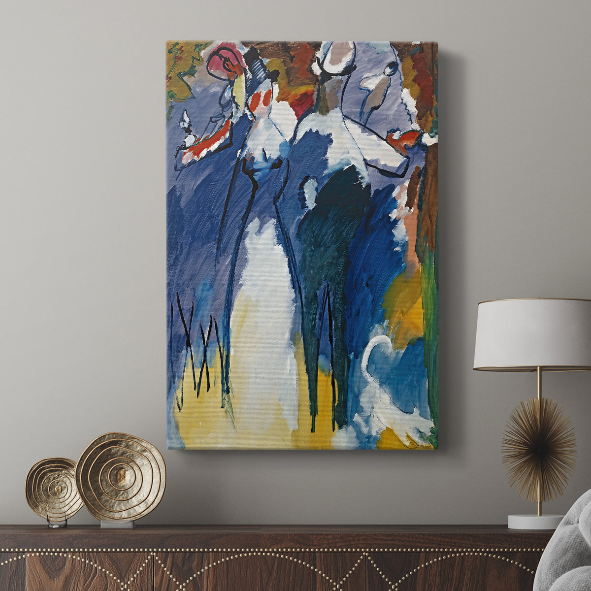 Canvas art print featuring a modern composition with fluid movement and contrast displayed in a modern interior space.