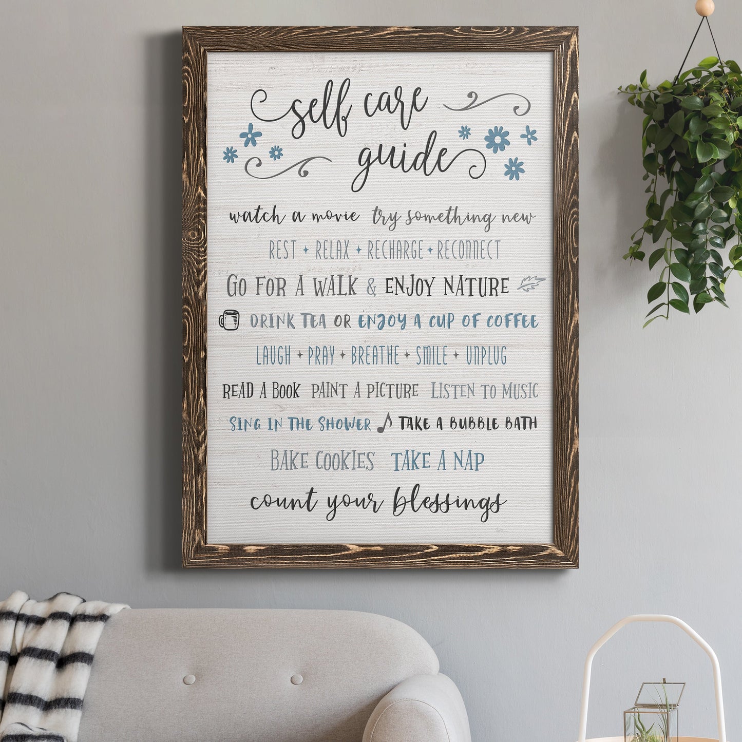 Guide to Self Care - Premium Canvas Framed in Barnwood - Ready to Hang