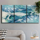 Three-panel canvas wall art featuring layered abstract marble textures, displayed in a modern living room above a sofa.