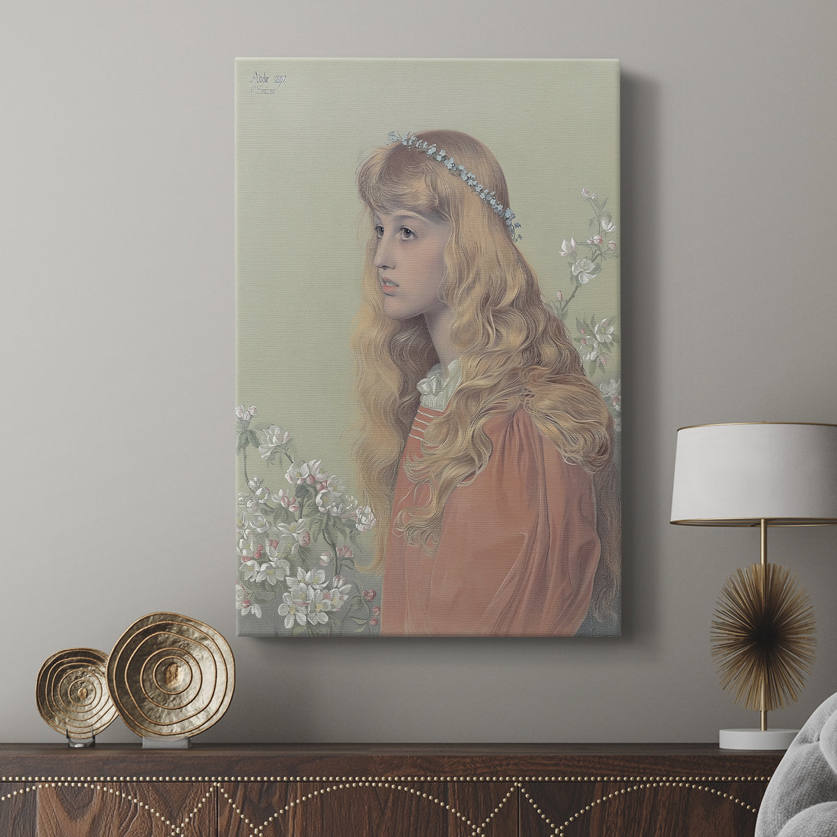 Canvas art print featuring a subtle portrait with minimal background and calm mood displayed in a modern interior space.