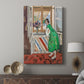 Canvas art print featuring a portrait with bold tones and simplified features displayed in a modern interior space.