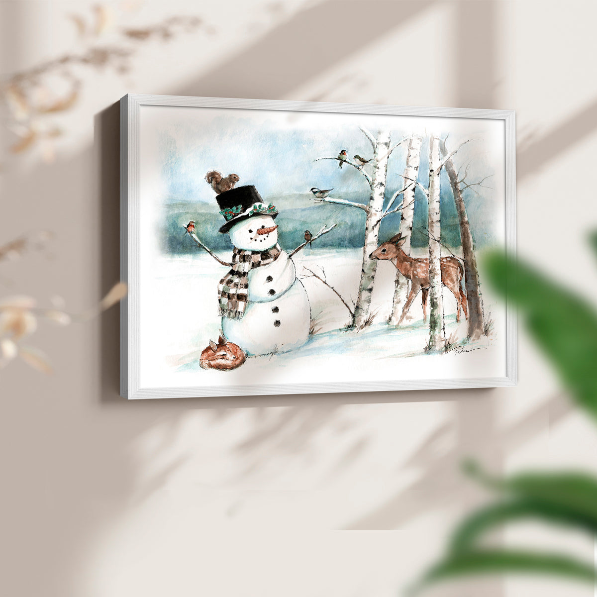 42975,snowman,deer,winter,forest,snowy landscape,birds,birch trees,scarf,top hat,wildlife,nature,frost,season,serene,animal,frosty,woodlands,frozen,cold,playful,outdoors,charming,magical,landscape art,whimsical,fauna,friendly,wildlife observation,tranquility,country scene,illustration,snowflakes,seasonal,heritage,woodland creatures,holiday,scenic,peaceful,natural beauty,art,Re-stickable,Landscape & Nature