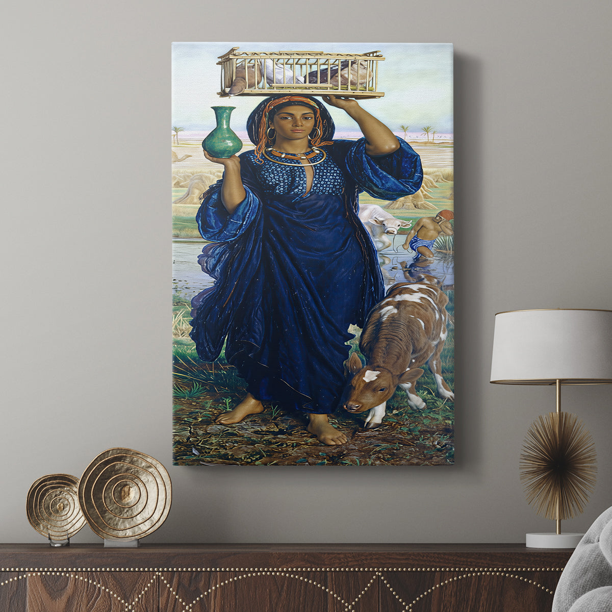 Canvas art print featuring a refined scene with figure and soft atmospheric light displayed in a modern interior space.