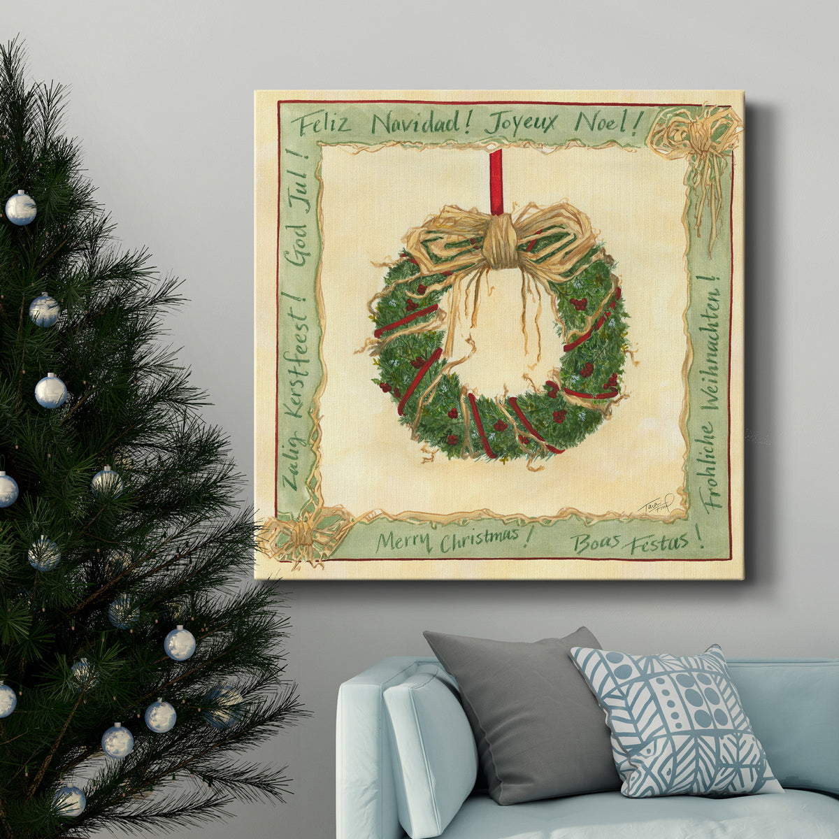 Raffia Wreath I-Premium Gallery Wrapped Canvas - Ready to Hang