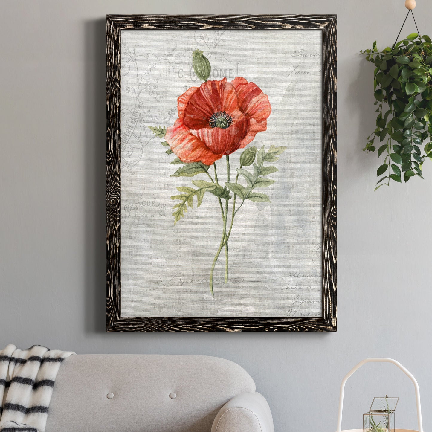 Linen Poppy - Premium Canvas Framed in Barnwood - Ready to Hang