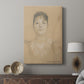 Canvas art print featuring a subtle portrait with smooth lines and calm expression displayed in a modern interior space.