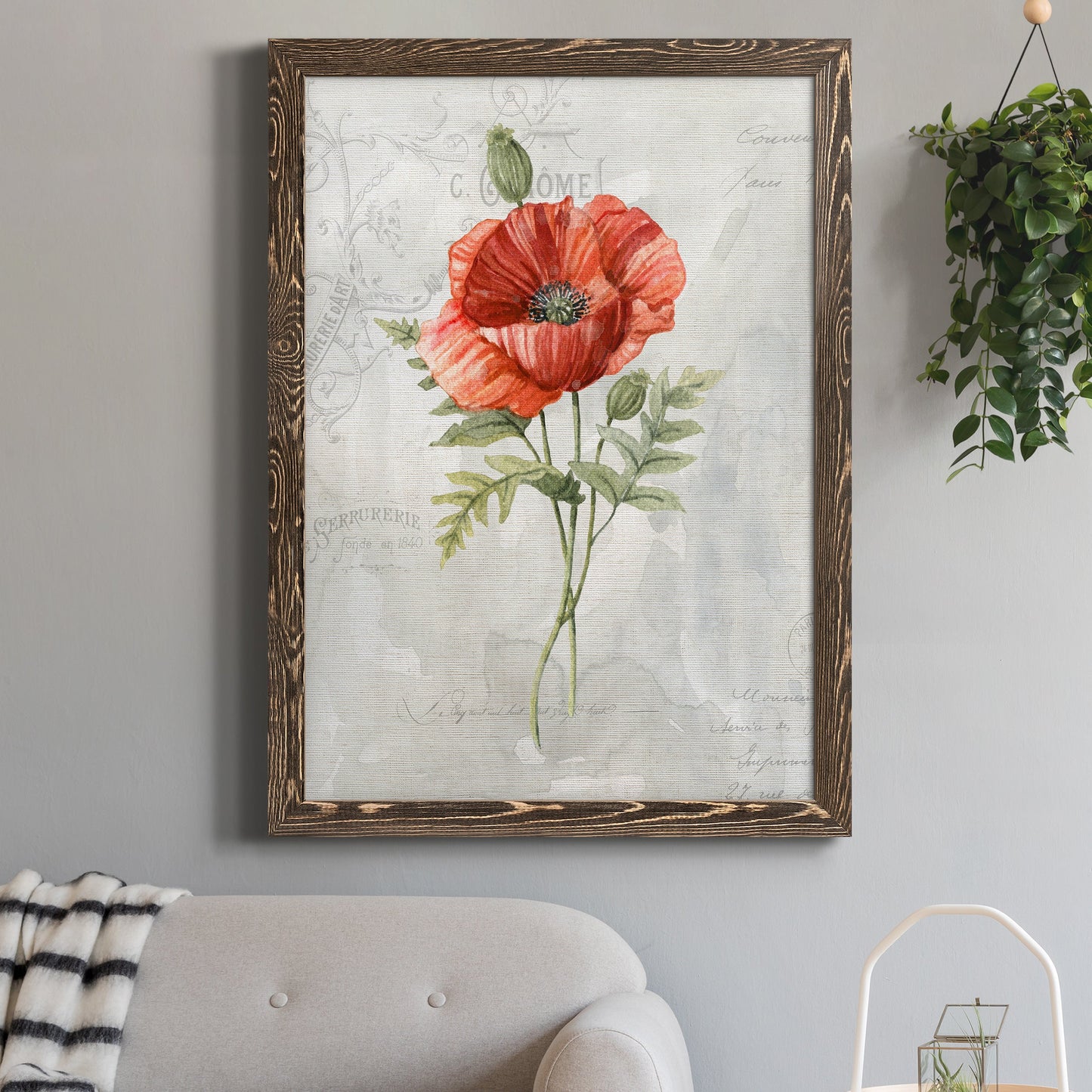 Linen Poppy - Premium Canvas Framed in Barnwood - Ready to Hang