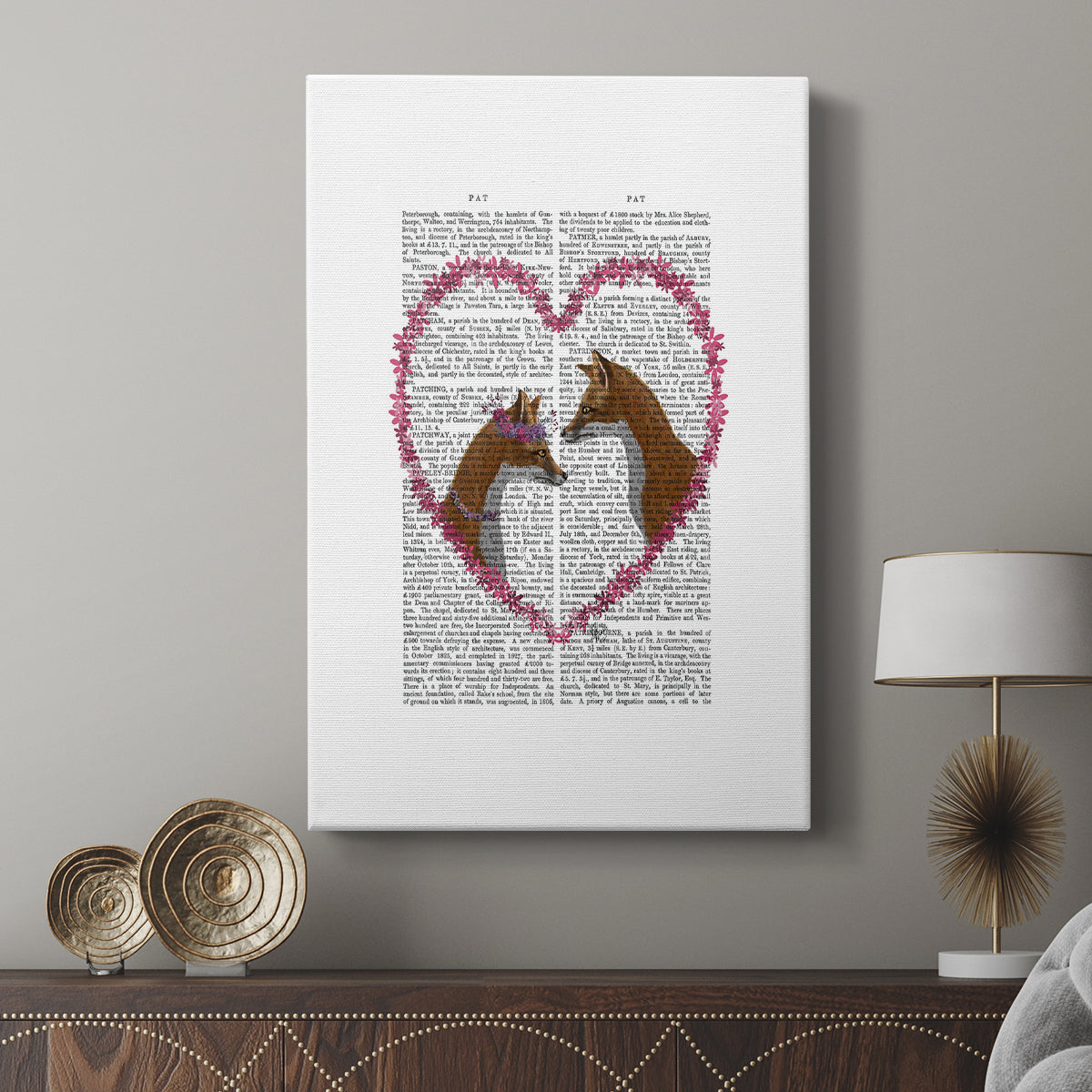 Foxes in Pink Heart - Canvas Art Print