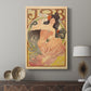 Canvas art print featuring a decorative poster with bold lines and warm tones displayed in a modern interior space.