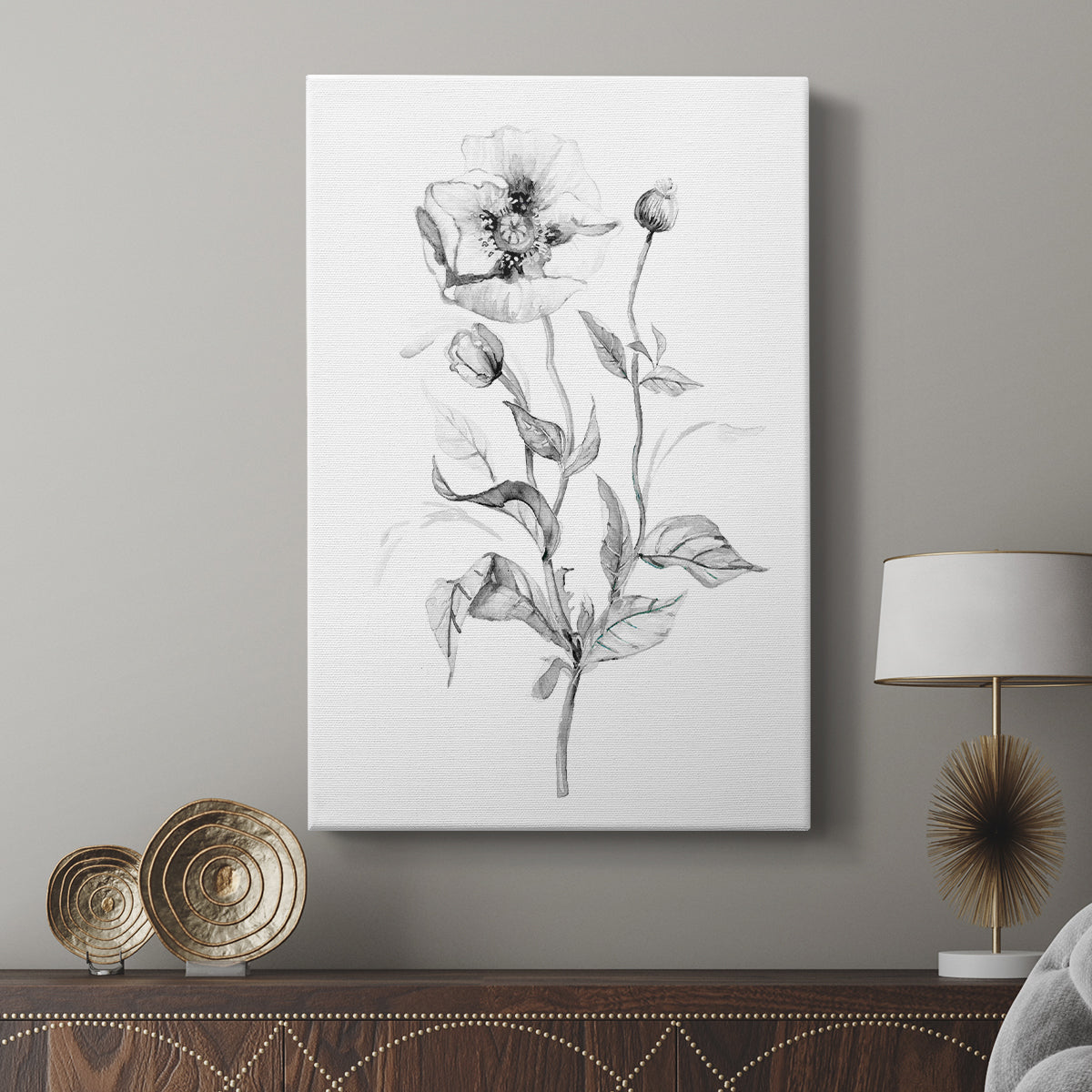 Wild Poppy Sketch - Canvas Art Print