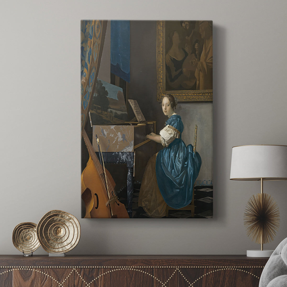 Canvas art print featuring a quiet composition with instrument and gentle tones displayed in a modern interior space.