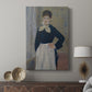 Canvas art print featuring a casual portrait of a working woman with subtle detail displayed in a modern interior space.