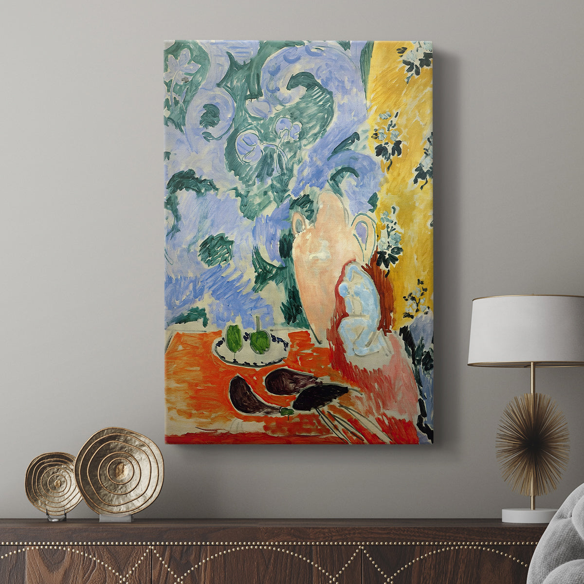 Canvas art print featuring a modern composition with flat color and strong contrast displayed in a modern interior space.
