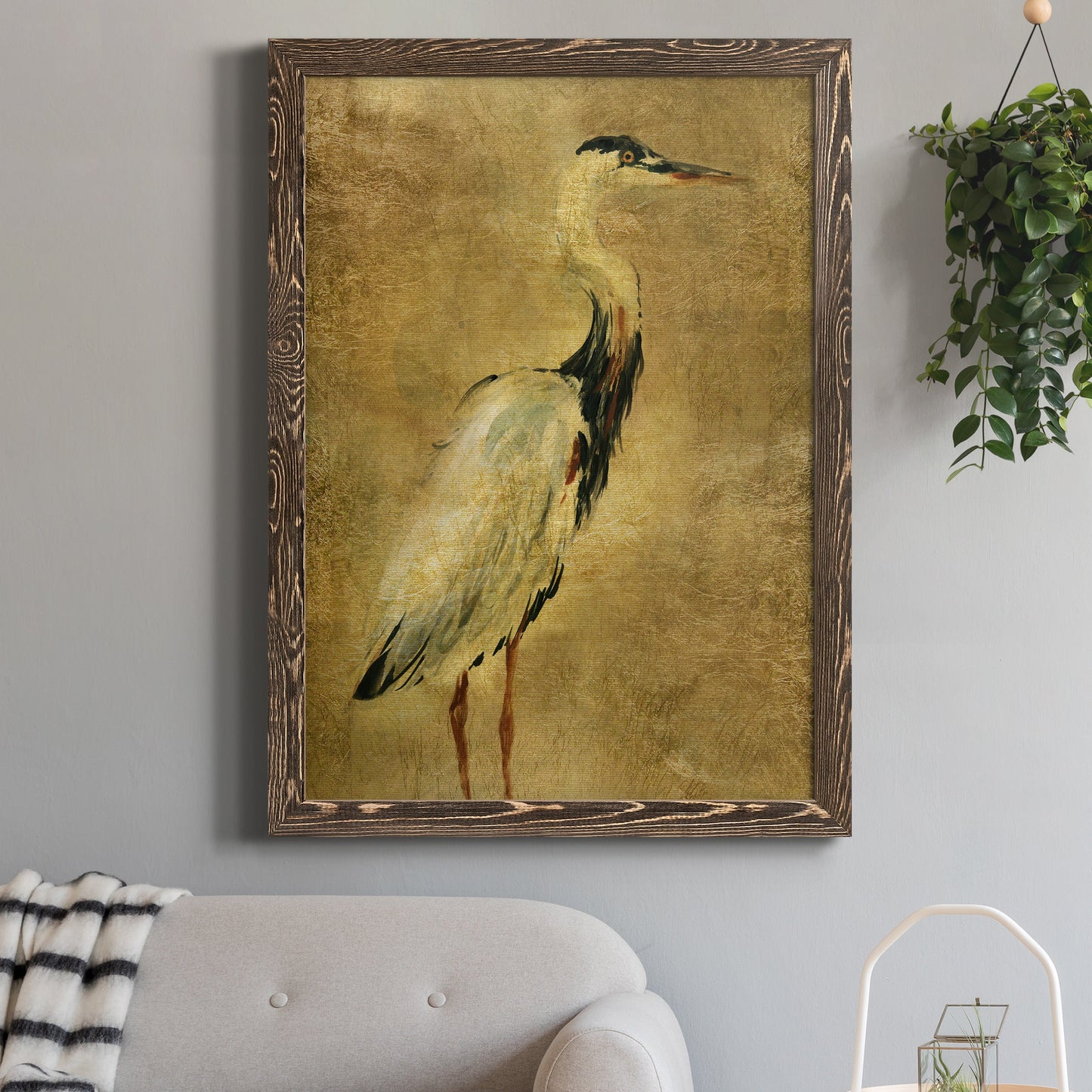 Gold Crane at Dusk I - Premium Canvas Framed in Barnwood - Ready to Hang