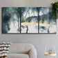Three-panel canvas wall art featuring saturated abstract color fields, displayed in a modern living room above a sofa.