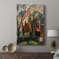 Canvas art print featuring a modern landscape with simplified shapes and strong contrast displayed in a modern interior space.