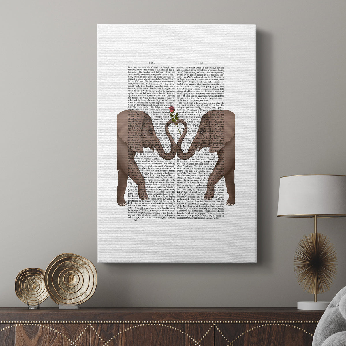 Elephants Heart and Rose - Canvas Art Print