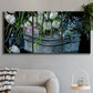 Three-panel canvas wall art featuring colorful wild tulips in bloom, displayed in a modern living room above a sofa.