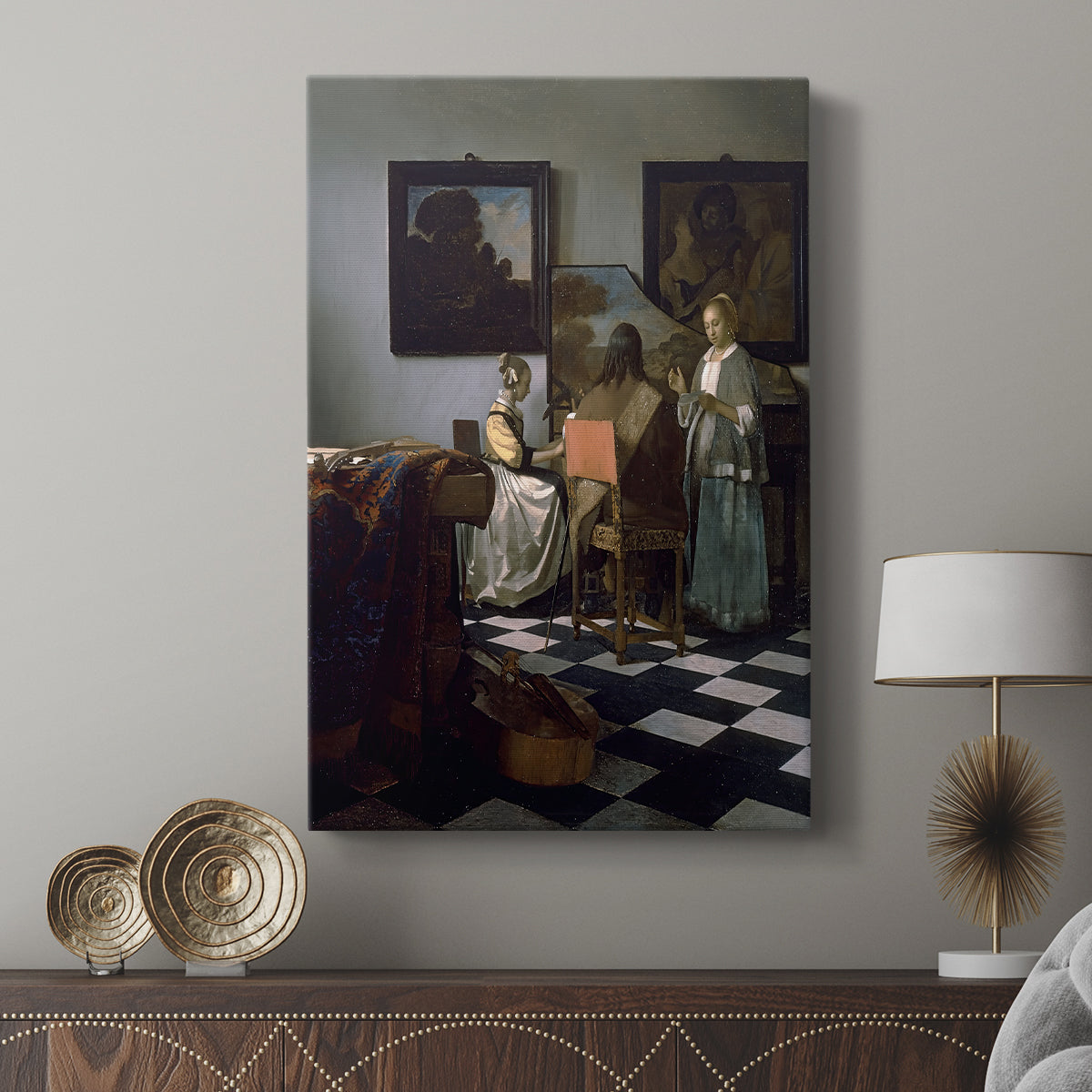 Canvas art print featuring a quiet musical setting with balanced tones displayed in a modern interior space.