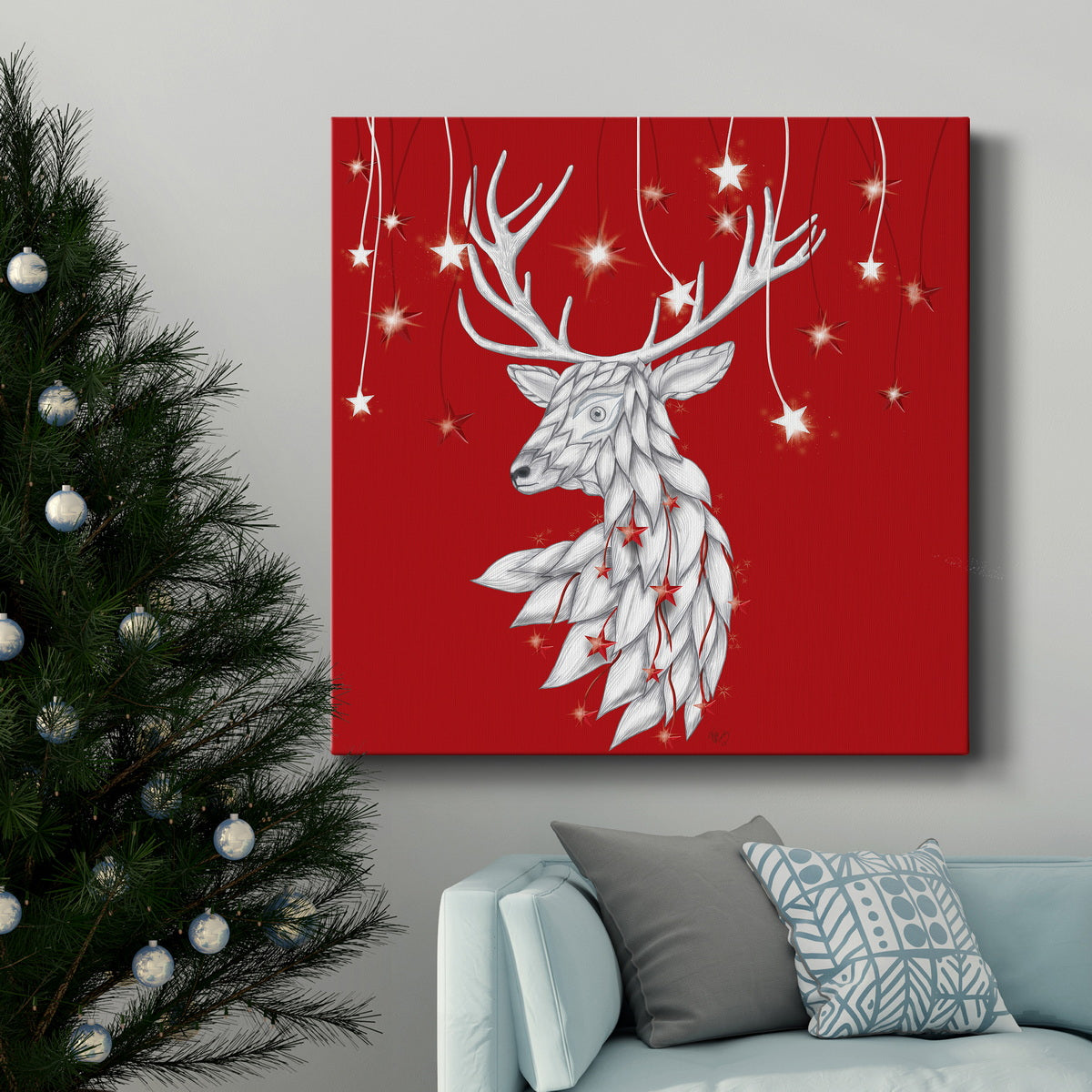 White Deer and Hanging Stars-Premium Gallery Wrapped Canvas - Ready to Hang