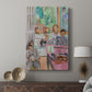 Canvas art print featuring a vivid composition with musical activity and bright tones displayed in a modern interior space.